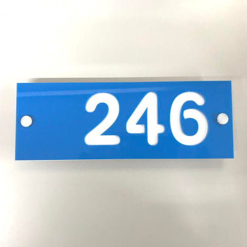 Rectangular Number House Sign - Bright Blue & White Gloss Finish
