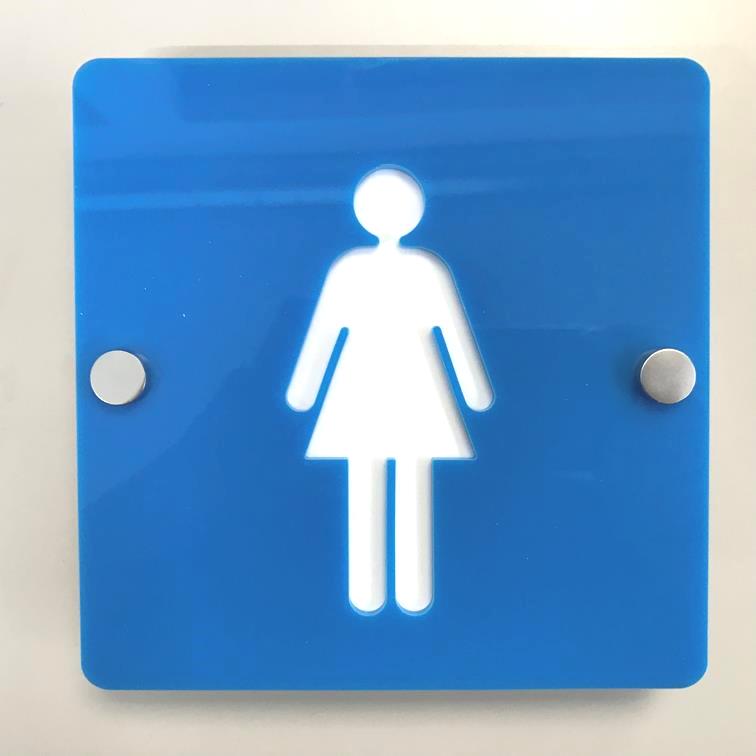 Square Female Toilet Sign - Bright Blue & White Gloss Finish