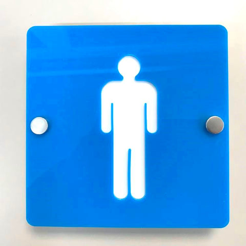 Square Male Toilet Sign - Bright Blue & White Gloss Finish