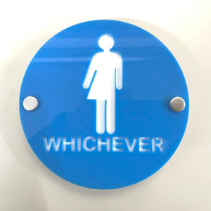 Round Whichever Toilet Sign - Bright Blue & White Gloss Finish