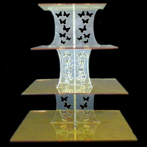 Four Tier Butterfly Design Square Cake Stand