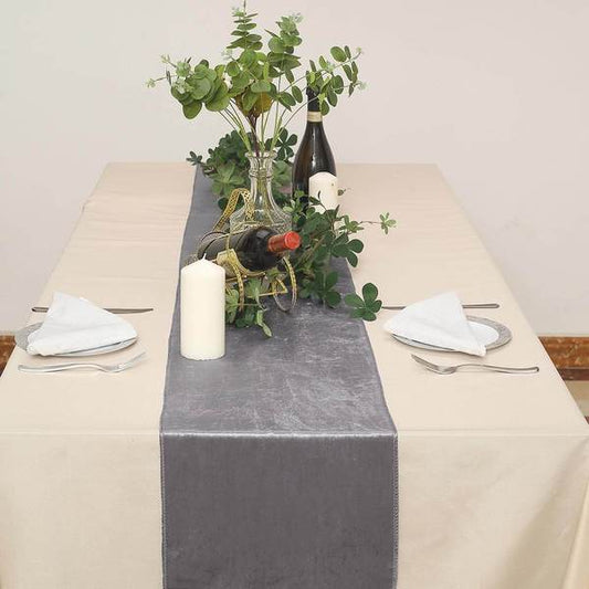 Charcoal Grey Premium Velvet Satin Table Runner