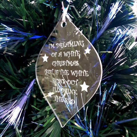 Diamond Bauble "White Christmas" Engraved Christmas Tree Decorations, Clear
