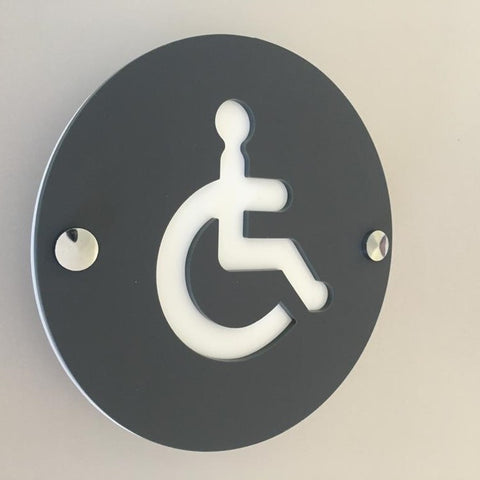 Round Disabled Toilet Sign - Graphite & White Mat Finish