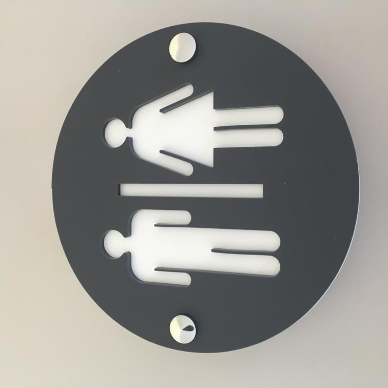 Round Male & Female Toilet Sign - Graphite & White Mat Finish