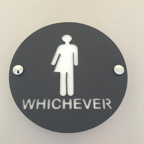 Round Whichever Toilet Sign - Graphite & White Mat Finish