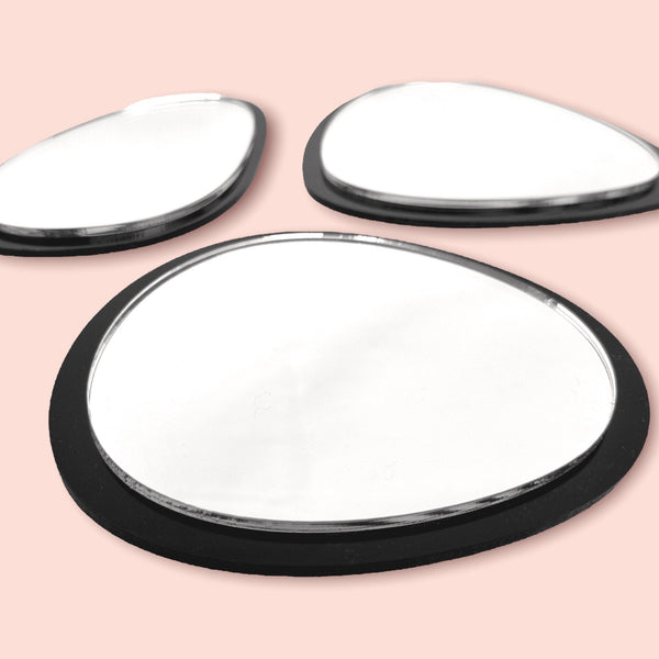 Group of three Pebble Shaped Mirrors with a Colour Frame of your choice & Hooks