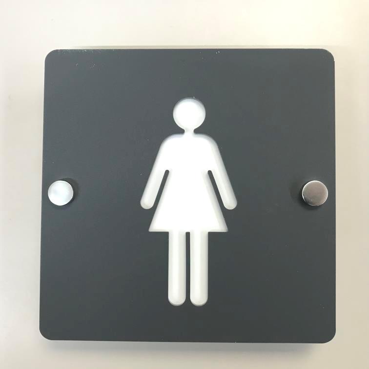 Square Female Toilet Sign - Graphite Grey & White Finish