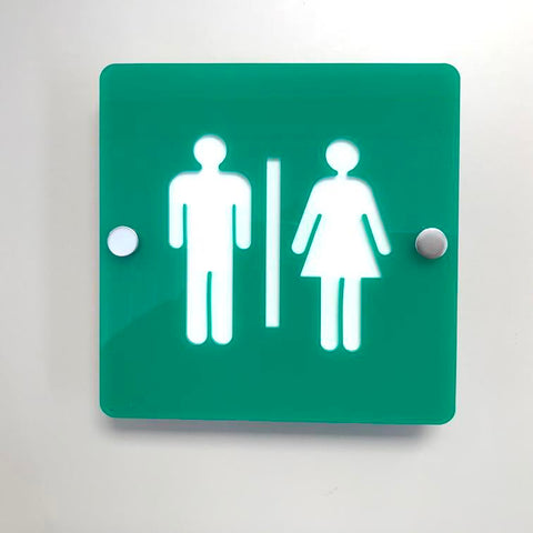 Square Male & Female Toilet Sign - Green & White Gloss Finish