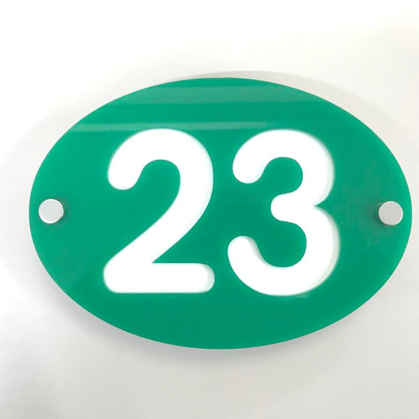 Oval House Number Sign - Green & White Gloss Finish