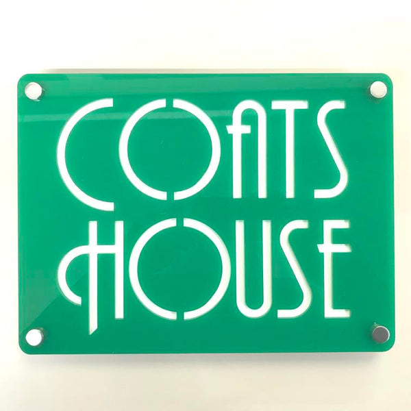 Large Rectangular House Name Sign - Green & White Gloss Finish