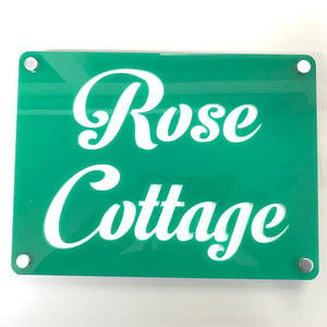 Large Rectangular House Name Sign - Green & White Gloss Finish
