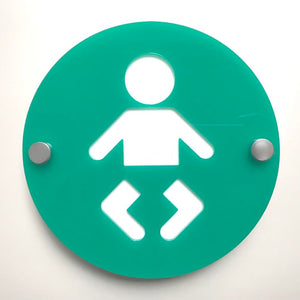 Round Baby Changing Toilet Sign - Green & White Gloss Finish