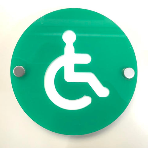 Round Disabled Toilet Sign - Green & White Gloss Finish
