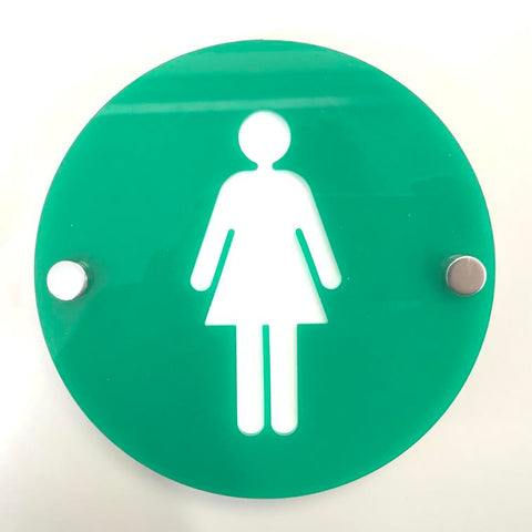 Round Female Toilet Sign - Green & White Gloss Finish