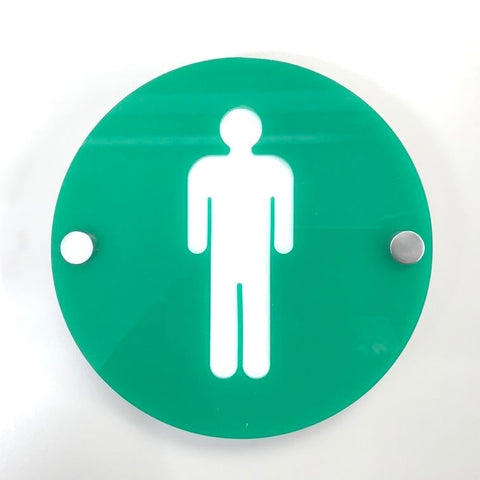 Round Male Toilet Sign - Green & White Gloss Finish