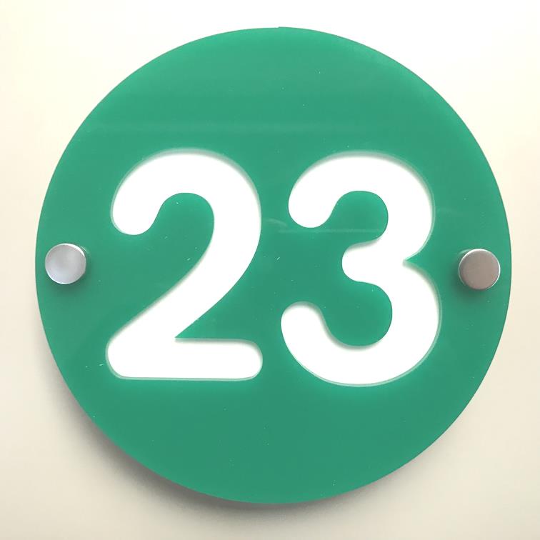 Round Number House Sign - Green & White Gloss Finish