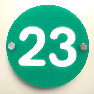 Round Number House Sign - Green & White Gloss Finish
