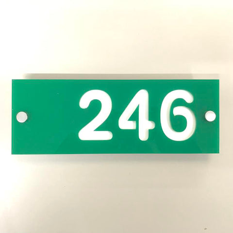 Rectangular Number House Sign - Green & White Gloss Finish