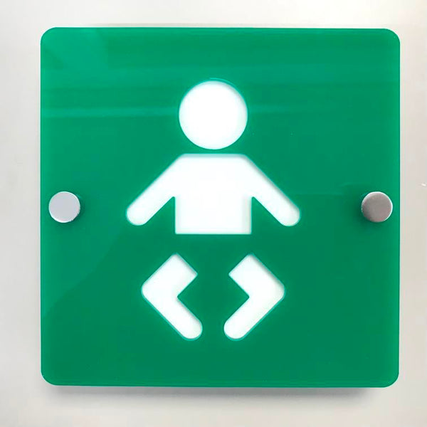 Square Baby Changing Toilet Sign - Green & White Gloss Finish