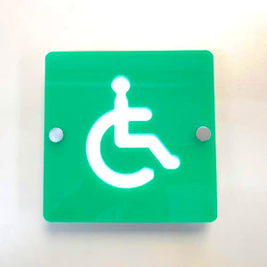 Square Disabled Toilet Sign - Green & White Gloss Finish