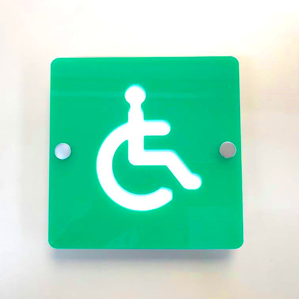 Square Disabled Toilet Sign - Green & White Gloss Finish