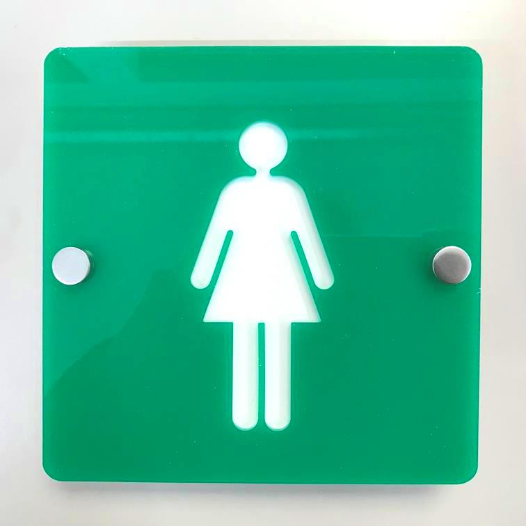 Square Female Toilet Sign - Green & White Gloss Finish