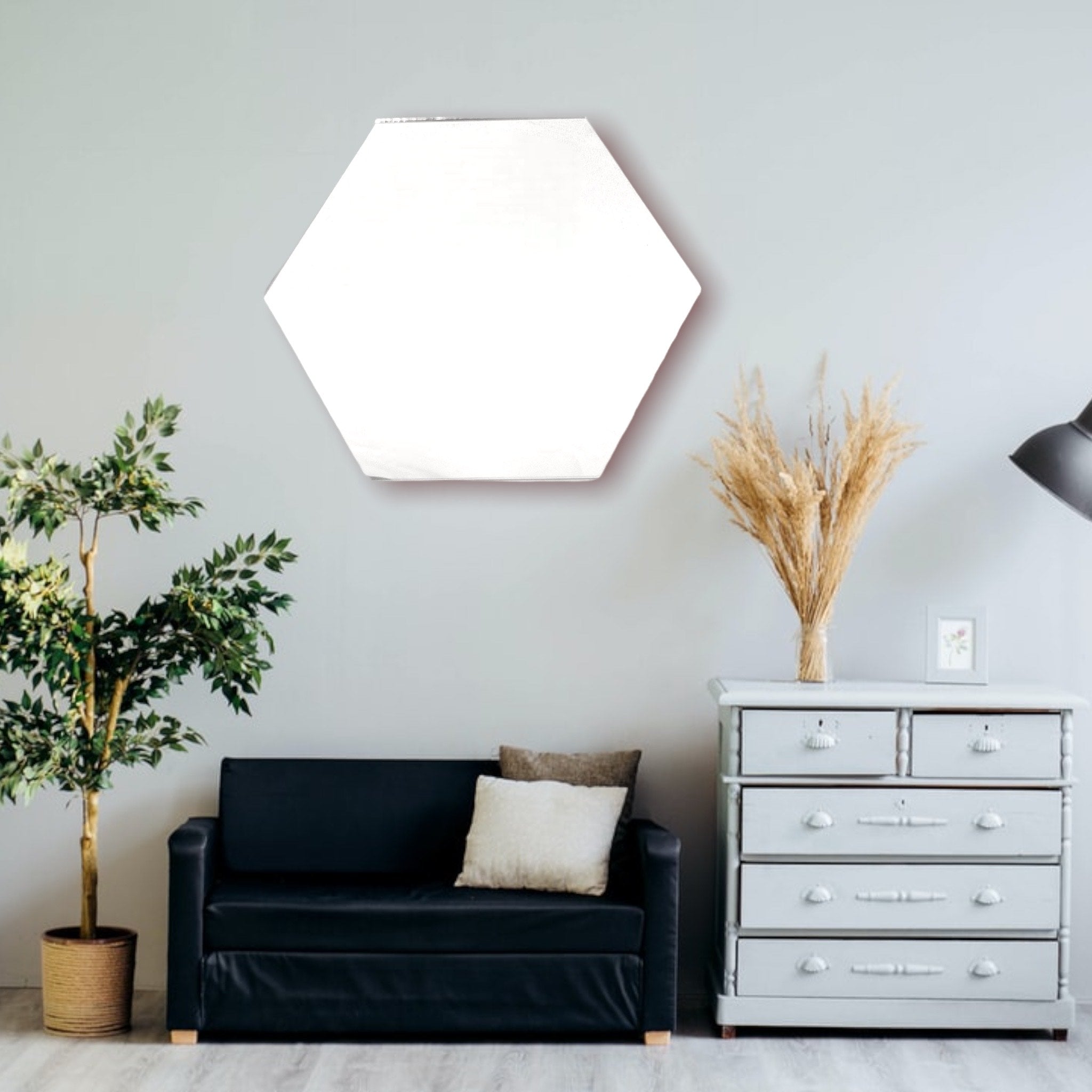 Hexagon Shaped Mirrors with White Backing & Hooks