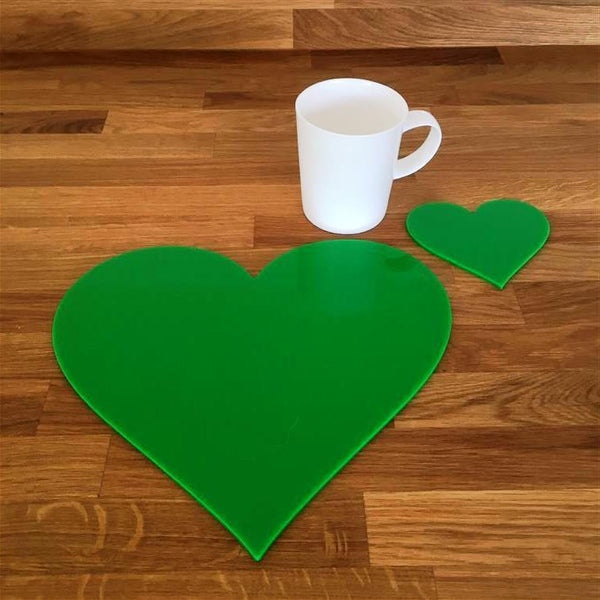 Heart Shaped Placemat and Coaster Set - Bright Green
