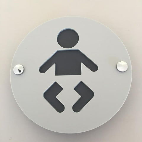 Round Baby Changing Toilet Sign - Light Grey & Graphite Mat Finish