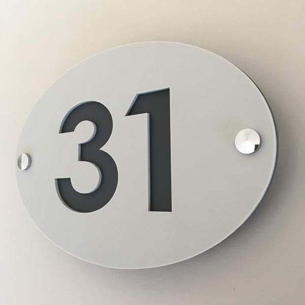 Oval House Number Sign - Light Grey & Graphite Matt Finish