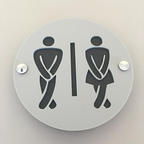 Round Cross Legged Male & Female Toilet Sign - Light Grey & Graphite Mat Finish