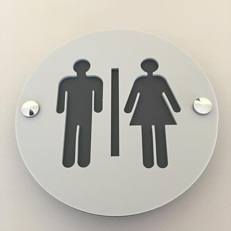 Round Male & Female Toilet Sign - Light Grey & Graphite Mat Finish