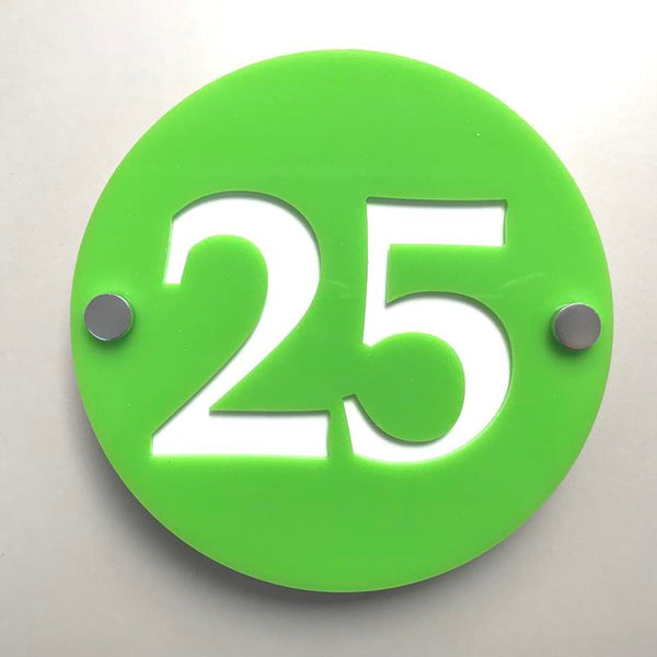 Round Number House Sign - Lime Green & White Gloss Finish
