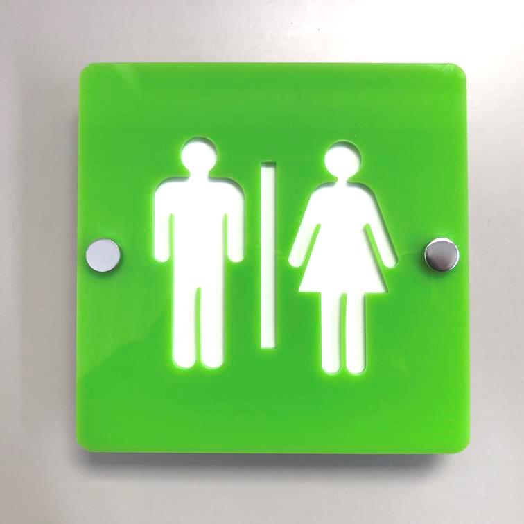 Square Male & Female Toilet Sign - Lime Green & White Gloss Finish