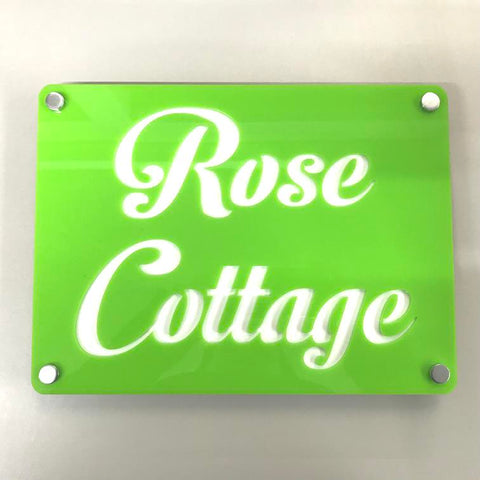 Large Rectangular House Name Sign - Lime Green & White Gloss Finish