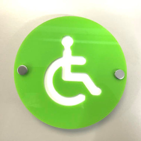 Round Disabled Toilet Sign - Lime Green & White Gloss Finish