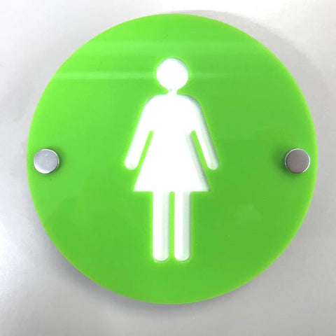 Round Female Toilet Sign - Lime Green & White Gloss Finish