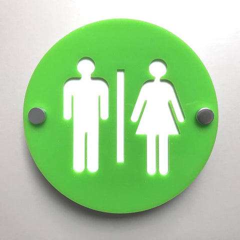 Round Male & Female Toilet Sign - Lime Green & White Gloss Finish