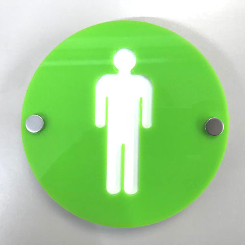 Round Male Toilet Sign - Lime Green & White Gloss Finish