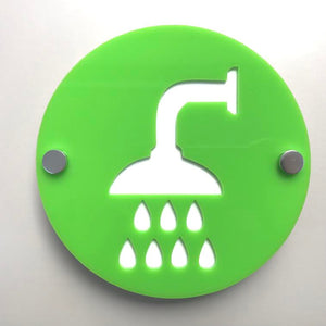 Round Shower Sign - Lime Green & White Gloss Finish
