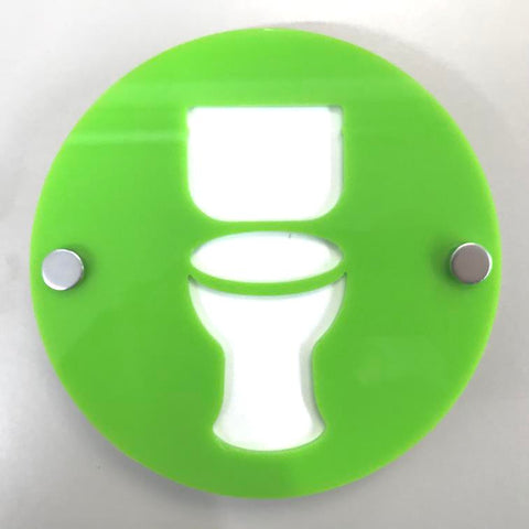 Round Toilet Sign - Lime Green & White Gloss Finish