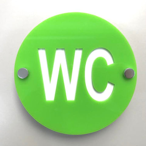 Round WC Toilet Sign - Lime Green & White Gloss Finish