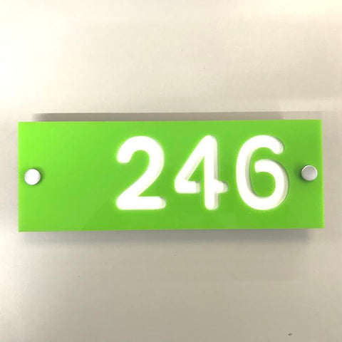 Rectangular Number House Sign - Lime Green & White Gloss Finish