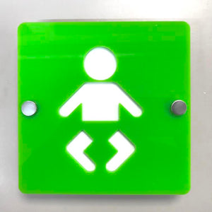 Square Baby Changing Toilet Sign - Lime Green & White Gloss Finish