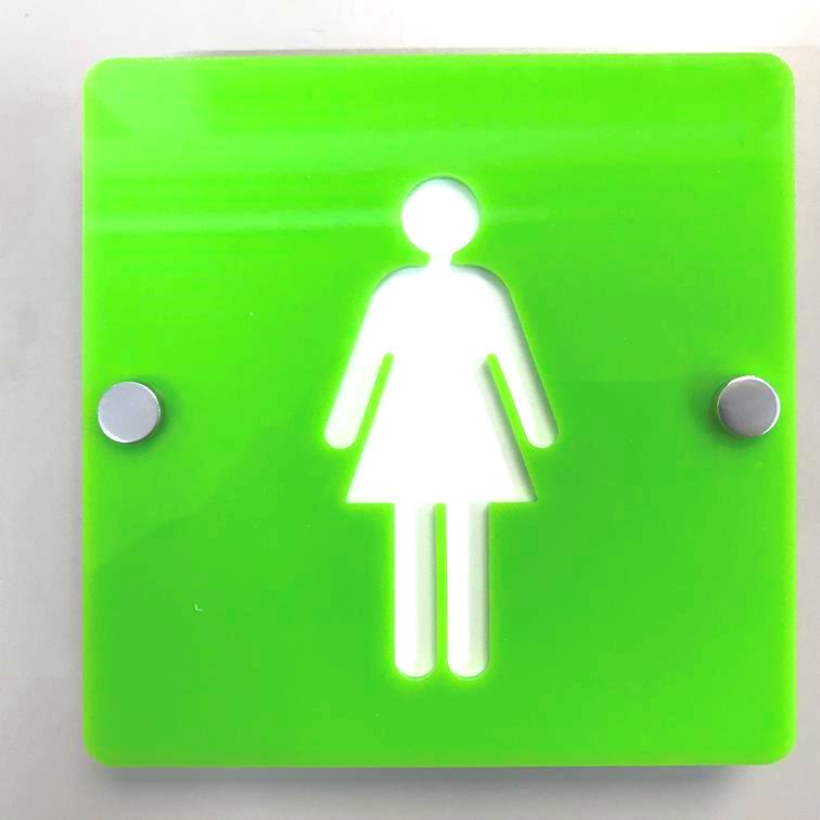 Square Female Toilet Sign - Lime Green & White Gloss Finish