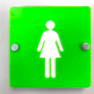 Square Female Toilet Sign - Lime Green & White Gloss Finish