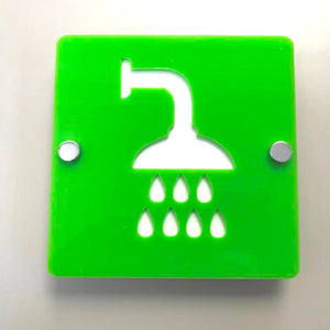 Square Shower Sign - Lime Green & White Gloss Finish