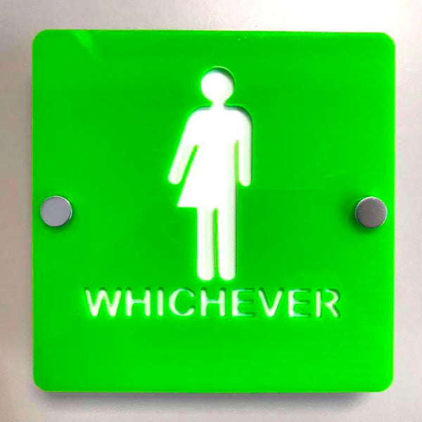Square "Whichever" Toilet Sign - Lime Green & White Gloss Finish