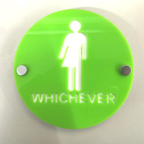 Round Whichever Toilet Sign - Lime Green & White Gloss Finish